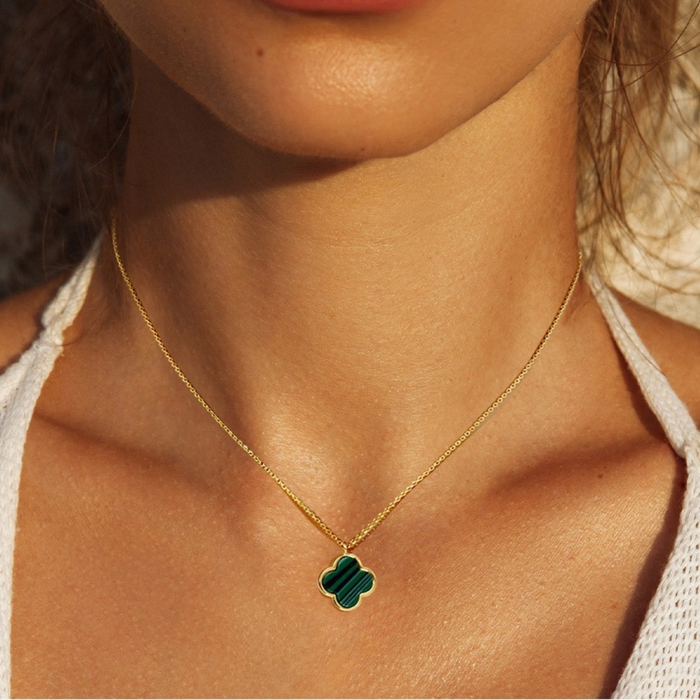 Green Gold Dipped Quatrefoil Clover Pendant Necklace